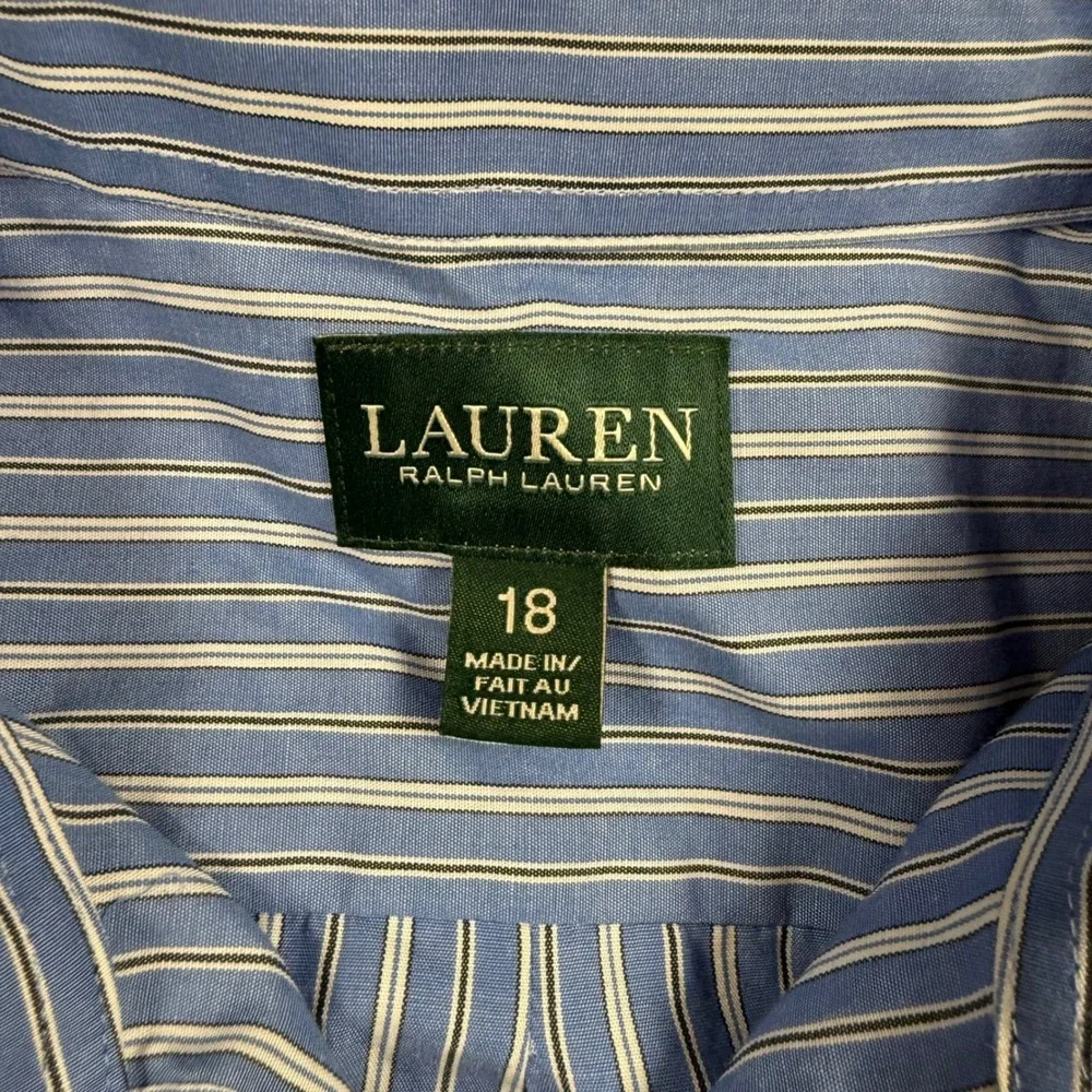 Ralph Lauren‎ Button Up Shirt Boys 18 Blue White Striped Crest Logo Long Sleeve